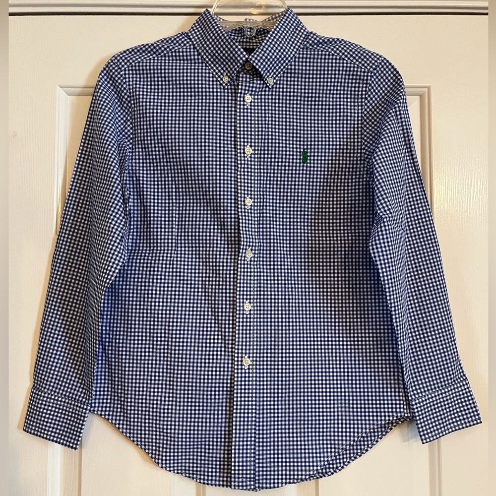 NWT RALPH LAUREN blue white Gingham shirt M 10-12